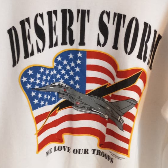 Vintage '91 Desert Storm American Flag Fighter Jet WE LOVE OUR TROOPS Sweatshirt - Picture 4 of 11